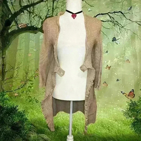 Boho Y2K Beige Knitted Cardigan By Rebecca Taylor - Picture 2 of 8